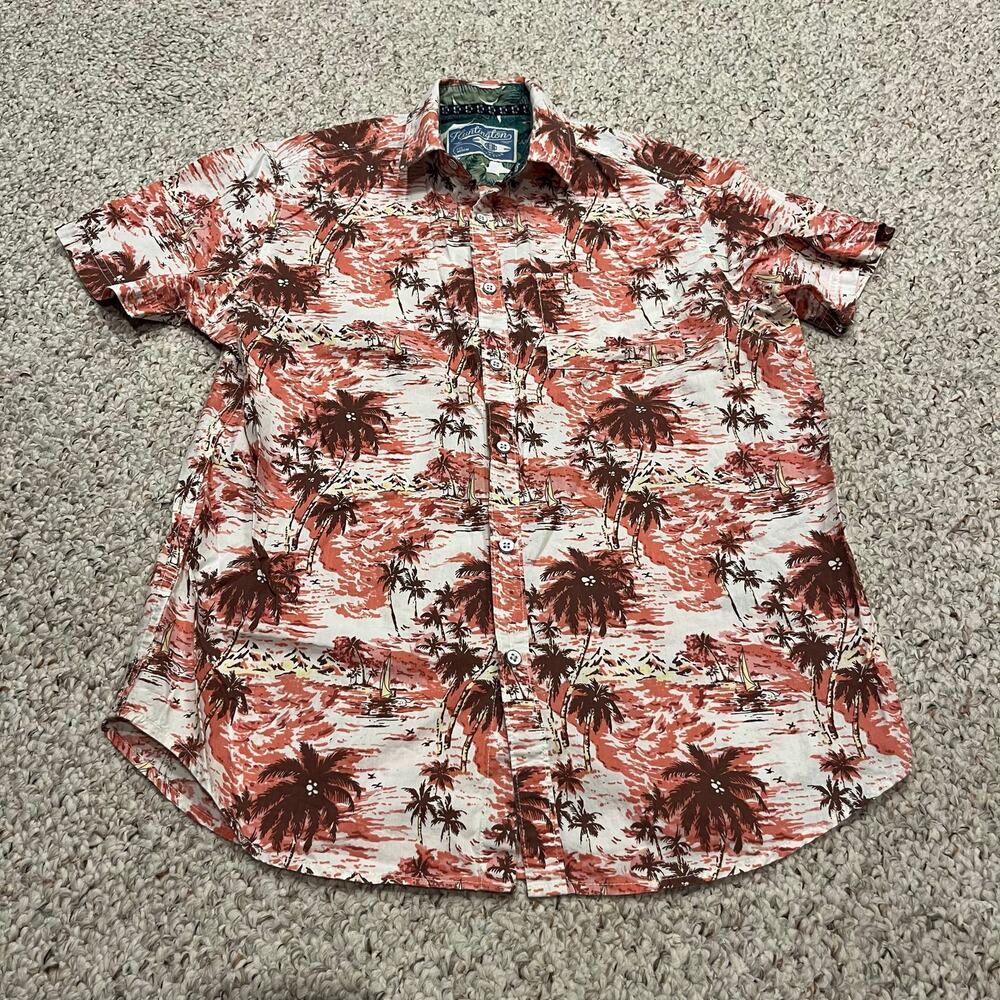 Huntington Beach Club Hawaiian Button Front Short Sleeve Shirt Sz M Pink Beach